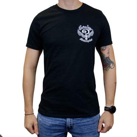 Indian Larry was a born and raised New Yorker who discovered his passion for mechanics at a very early age. Clean; classic; and built with attitude; the John''s Tee brings signature Indian Larry style in bold black with crisp white logo hits on the front and back. Made from 100% pre-shrunk cotton and crafted in the USA; it's the go-to tee for those who live fast and ride louder.