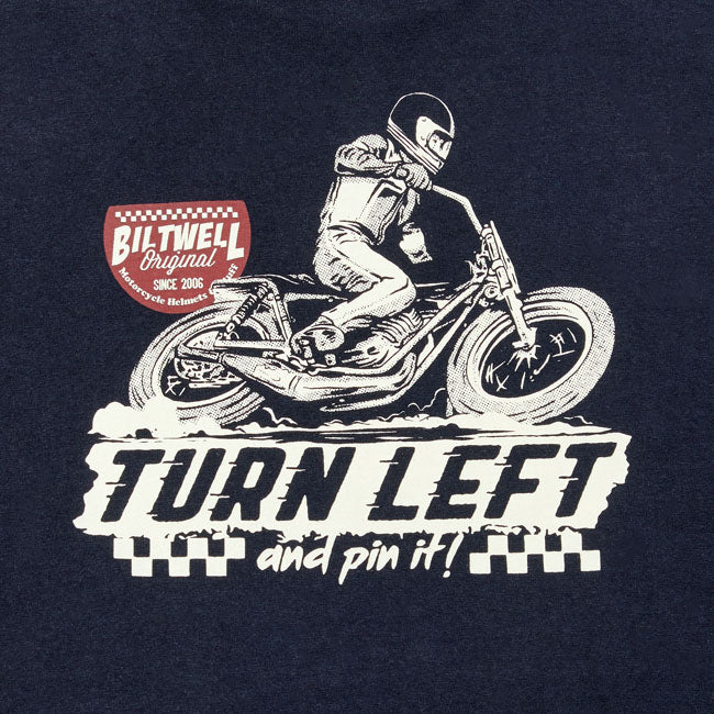 Biltwell Linksaf Lange Mouwen T Shirt Zwart Volledig Katoen 6oz Pre Shrunk Handzeefdruk
