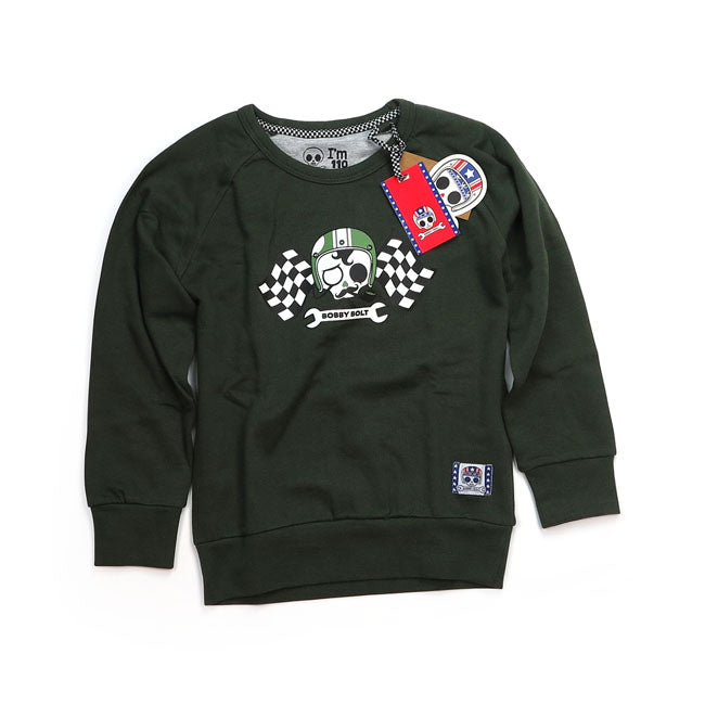 Bobby Bolt; born to be bold! Adventurous; streetwise; rebel; brave; naughty. For the next generation bikers we have the Sir Bobby crewneck sweater made from soft 100% organic french terry cotton fabric for ultimate daily comfort. Be bold be brave!