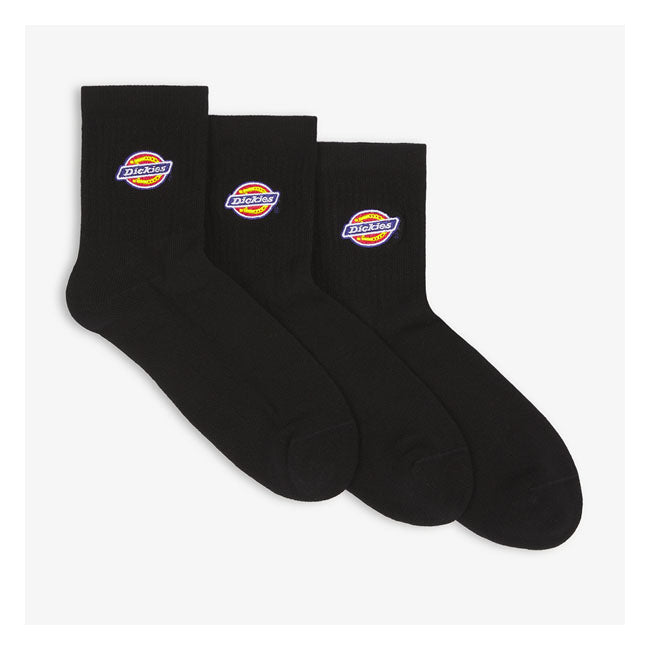 Dickies Valley Grove Mid Sokken Zwart Ribbel Met Geborduurd Logo Driepack Katoenmix