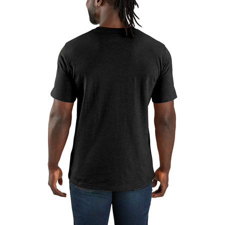 Lightweight; breathable; and built for everyday wear. This Carhartt relaxed-fit t-shirt features a chest pocket with a Carhartt logo patch; soft cotton-blend jersey fabric; and a rib-knit crew neck for all-day comfort. Relaxed Fit Rib knit crew neck Flat two needle coverstitch hem Carhartt "Logo" patch on chest pocket Woven Lightweight Jersey Cotton/Poly Vortex 60% Cotton/40% Polyester