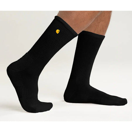 An everyday staple; these midweight; crew socks by Carhartt offer go-to comfort for routine wear. Sweat-fighting yarns manage moisture and dry quickly to keep your feet comfortable. Enhanced heel pocket for secure fit Knit Carhartt ForceT - FastDryT Technology is engineered to fight sweat and dry fast; so you stay cool and comfortable 24/7 Crew sock Heel; arch and toe cushioning Arch Support for Stability Ribbed channels improve ventilation on leg Carhartt logo embroided on the outer sides of both s