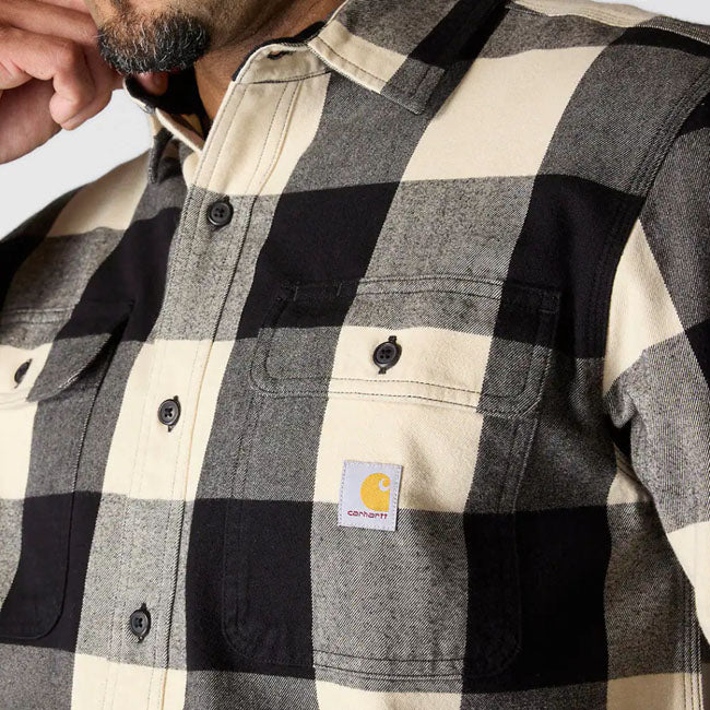 Carhartt Plaid Flannel Overhemd Katoen Zware Kwaliteit Losse Pasvorm Met Borstzakken Oat Milk