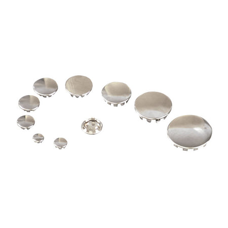 Chrome plated metal plugs that cover the hole in allen head type bolts.