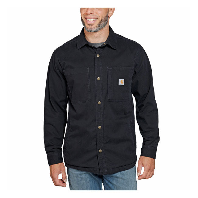 Carhartt Lined Denim Shirt Jacket Zwart Met Fleece Voering Rugged Flex Handwarmer Zakjes