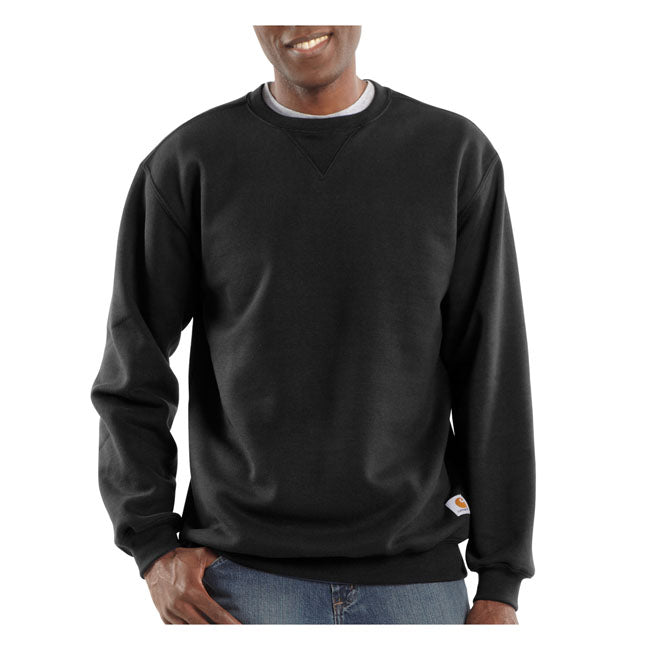 Cut the morning chill with this Carhartt sweatshirt. A traditional cotton blend makes for versatile layering. Carhartt durability and familiar sweatshirt comfort mean you can haul lumber or relax with equal ease.  Loose fit Rib knit crew neck with V-shape insert at front neck Stretchable; elastane reinforced rib knit cuffs and waistband Carhartt label sewn on lower front Woven 10.5 oz/ydý - 357 gsm Midweight Fleece