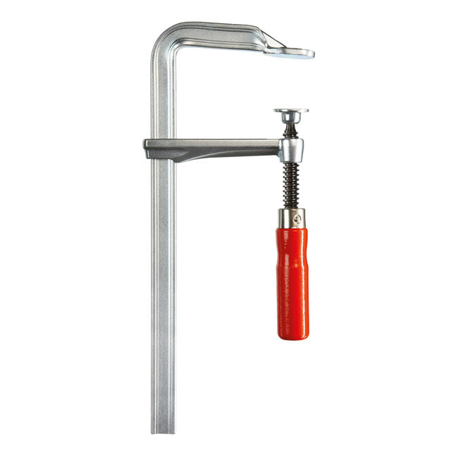 Max opening: 1250mm.  Max throat depth: 120mm.  Sliding arm dimension: 28x11mm.  Weight: 3.83kg.  Hardened; tempered and forged steel sliding arm and jaw with a profile to retain shape and resist distortion which ultimately offers 20 % more clamping force per spindle rotation than others. The spindle is equipped with high quality 2-component plastic handle; threads are special surface-coated for a smooth and bind-less action and the spindle pressure plate is easily replaceable. Comes with a zinc plated fini