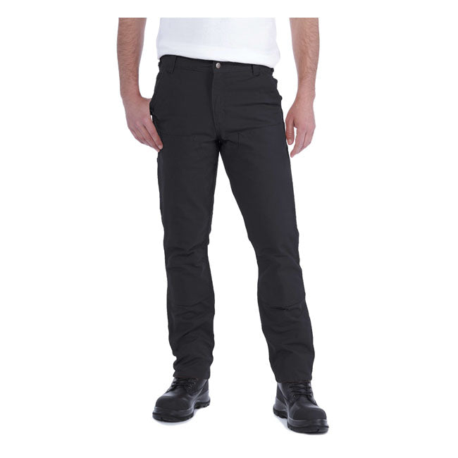 Carhartt straight-fit double front work trousers are made for hard physical work; and feature heavily reinforced pockets on at the back and reinforced slash pockets on the front for all your tool carrying needs. They're made of heavyweight duck and have triple-stitched main seams for exceptional durability; so you can count on them day in; day out. The Rugged FlexT technology helps to ensure that you can move comfortably in your Carhartt double front utility pants; and the straight fit provides a good balan
