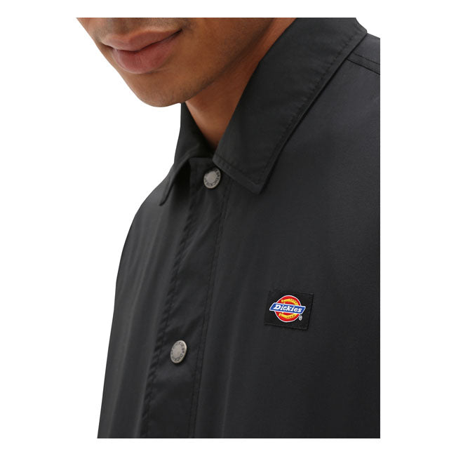 Dickies Oakport Coach Jacket Zwart Unisex Gecoat Ottoman Nylon Waterdicht Met Trekkoord