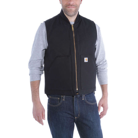 The Carhartt Firm duck insulated vest is water repellent and wind resistant; 12 oz Firm Hand Duck. A great extra layer. Relaxed fit Wind FighterT - Wind resistant Rib knit neck finish Two lower front patch pockets with lining Left inside pocket with hook-and-loop closure Full-length front zipper with interior storm flap Drop-tail hem for added coverage Triple stitched main seams Carhartt label sewn on pocket Woven 12 oz/ydý - 407 gsm Firm Duck Nylon lining quilted to arctic-weight-polyester in