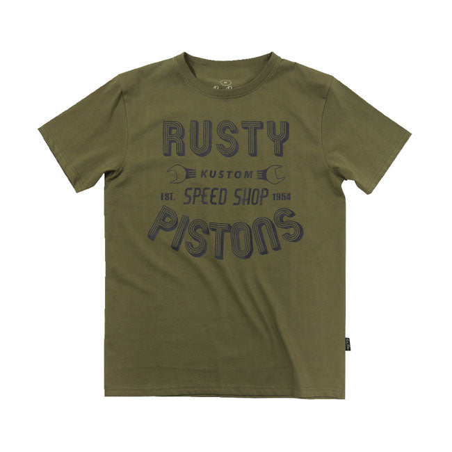 Rusty Pistons Hulton T Shirt Khaki Katoen Getailleerde Pasvorm Vintage Auto Stijl Comfort