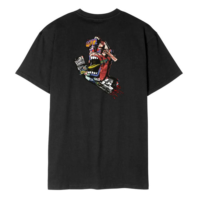 Roll up and stand out in the latest t-shirts and apparel from Santa Cruz Skateboards. The Screaming Hand regular fit cotton t-shirt features small front and large back Santa Cruz Screaming Hand logo prints.Santa Cruz Skateboards has been an industry leading manufacturer of board sports lifestyle products for over 50 years. Established in 1973; Santa Cruz defined a generation with eye popping graphics and innovative products that continue to resonate with tastemakers; professional riders and younger generati