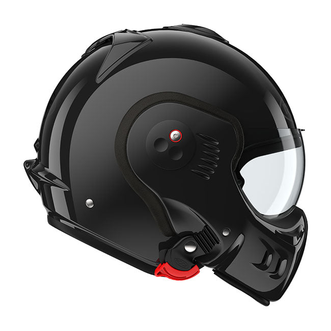 The ROOF Boxer Alpha helmet; the cult helmet with its two red safety locks; is recognizable among thousands of people. Its very compact shape optimizes both comfort and safety. The fiberglass shell of the Boxer helmet makes it particularly resistant to shocks and the test of time. The ROOF Boxer Alpha is equipped with removable foams for simple and precise installation of headphones; the FlexLocker system; an anti-scratch and antifog Crystal visor. The Boxer Alpha visor is compatible with the Boxer V8 and B