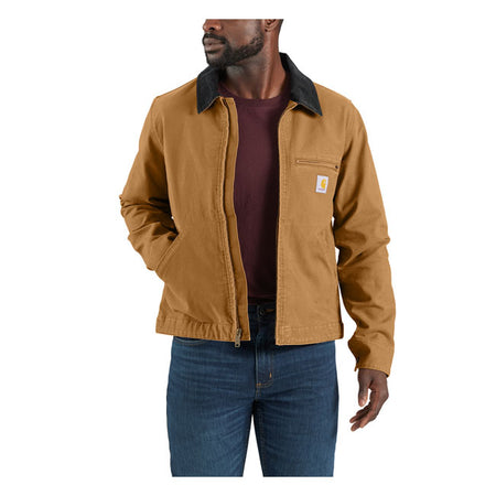 Inspired by legendary styles. By swapping fabrics and adjusting measurements; Carhartt complemented one of the most classic styles with a more modern version. A Carhartt classic for over 70 years; the Detroit jacket takes a modern spin. This jacket reimagines the hardworking design with a lighter weight fabric for year-round wear; a two-tone collar; and built-in flex that lets you move freely. Whether you''re on the job or off the clock; the rugged duck canvas provides toughness; and a snap-adjustable hem l