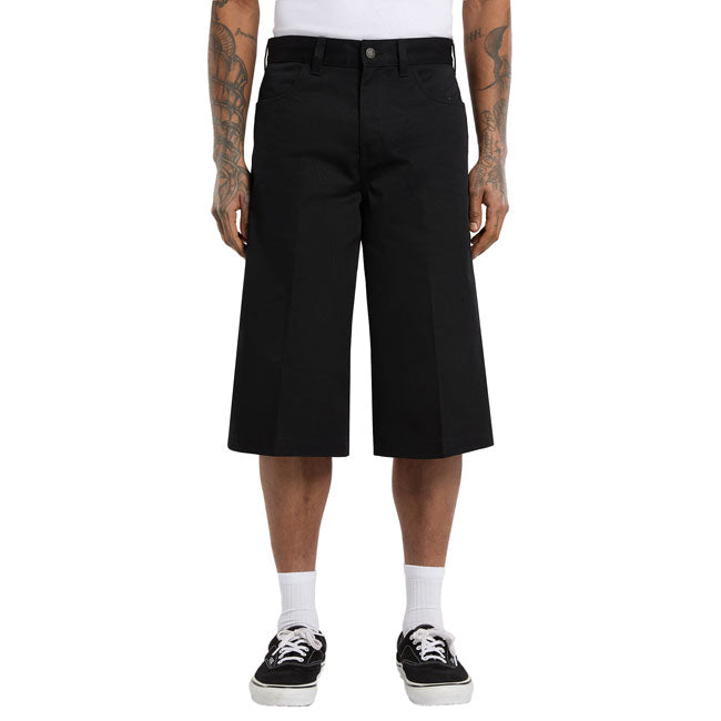 The Dickies Union 17 Inch loose short is an extra loose baggy fit short. With a slight A-line; these shorts are made with wrinkle and stain resistant 8.3oz polycottonblend with a soft hand feel. Features include metal branded shank buttons; rounded back patch pockets; rounded front pockets; clean front crease; 1'' fold backhem; and woven Dickies label on the back pocket. These shorts are durable and comfortable; with a baggy fit for ease of movement. Extra loose fit 65% polyester / 35% cotton