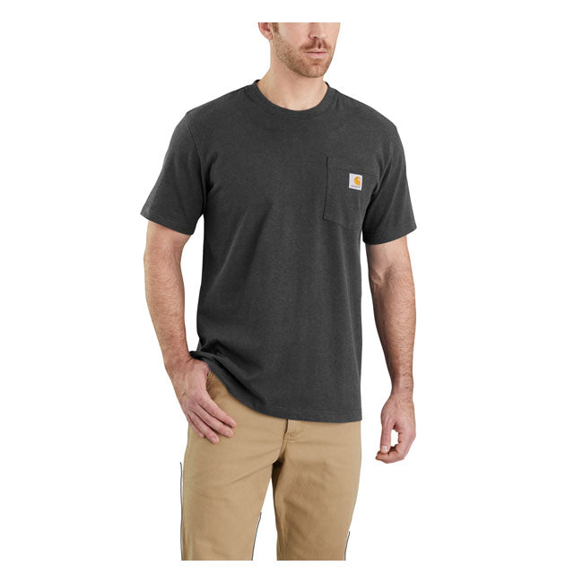 The Carhartt K87 Pocket t-shirt debuted in 1992; it's rugged cotton design and clean looks made it a fast favorite among the hard-working folks who pulled it on. This t-shirt is made with heavyweight cotton built to handle tough days on the job. Cut for a relaxed fit with a chest pocket so you can keep your essentials close. Available in a wide range of classic and seasonal colors. Relaxed Fit Short Sleeve Rib knit crew neck Left chest pocket Flat two needle cover stitch hem Carhartt label sewn on poc