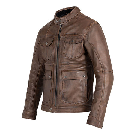 The John Doe Drifter leather jacket with its classic 80s look; stands out from all our previous leather jackets and continues to meet the highest standards of protection for motorcycle clothing. The Drifter leather jacket is certified to the AAA standard (EN17092:2-2020). Two chest pockets and two front pockets; secured with YKK press studs; provide additional storage space for your essentials; whether you are carrying your cell phone or other important items. The standout feature of this jacket is its vint