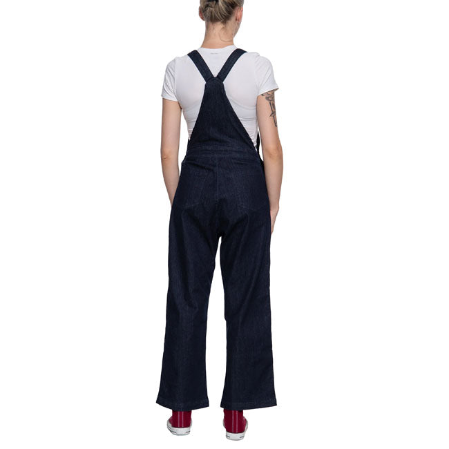 Queen Kerosin Bib Overall Blauw Stretchdenim Met Crossback Bandjes En Patchzakken