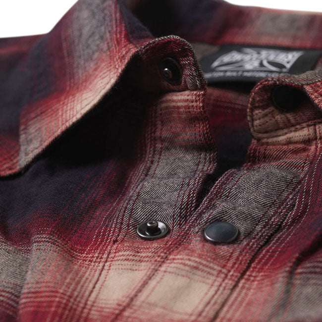 West Coast Choppers WCC Outlaw Flannel Shirt Rood Grijs Katoen Viscose Mengsel Normale Pasvorm Leren Badge