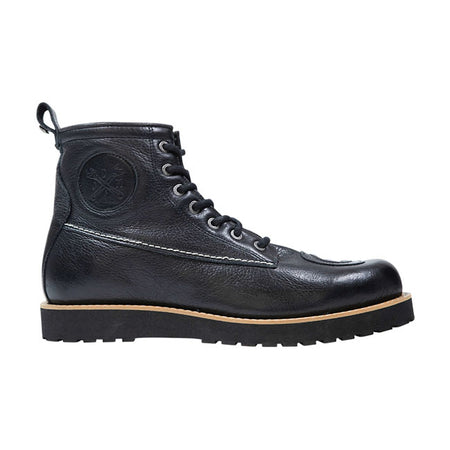 Craftily disguised as a classical leather boot; the Joh Doe Iron XTMr is actually a motorcycle boot that meets the toughest safety standards. John Doe made sure of this with a membrane in XTM-Fiberr giving you additional ankle; heel and forefoot reinforcement. Leather shift protection gives you additional grip while shifting through the gears. The tongue is fitted with a barrier to keep water from washing into the boot. As you'd expect; Iron XTMr has a oil-resistant and vibration-absorbing non-slip sole. C