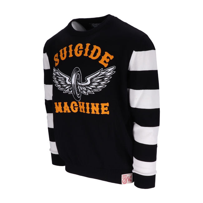 13 1/2 Outlaw Suicide Machine Trui 12GG Katoen Zwart Met Geborduurd Logo En Vilt Letters