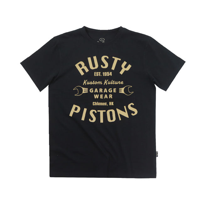 Rusty Pistons Vista T Shirt Zwart 100% Katoen Getailleerde Pasvorm Ronde Hals Retro Stijl