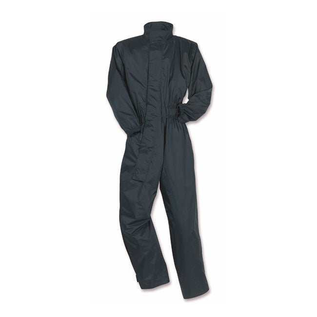 Waterproof rainsuit; made from nylon; with leg bottom fastening and reflective panel for visibility. Much needed when going to work or an a trip on rainy days. The side zip makes quick changing easy.