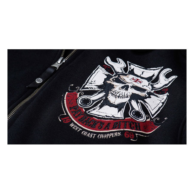 West Coast Choppers WCC Mechanic Zip Hoodie Zwart Met Rugprint Voor Streetwear Unisex