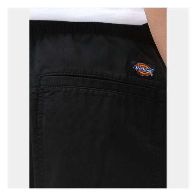 "Dickies Pelican Rapids shorts is a relaxed fit with a shortser length. Made of garment dyed organic 100% cotton twill featuring two front pockets; back patch pockets and elasticated drawstring waist; available in black; green moss and pale banana. A shortser length relaxed shortswith a summertime vibe."