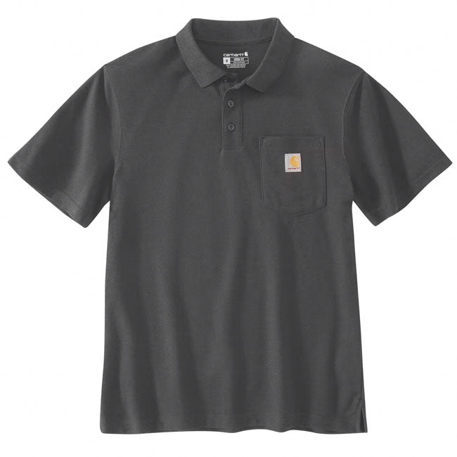Carhartt Midweight Korte Mouwen Polo Carbon Heather Losse Pasvorm Met Linker Borstzak Pennensilo Drie Knopen