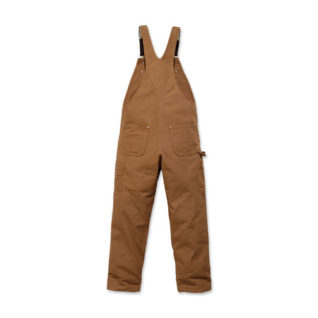 RELAXED FIT ú 12 oz/ydý - 407 gsm ú 100% Cotton ú Soft Duck ú Long Trousers ú Kick panels - Reinforced kick panels ú Multi compartment bib pocket with secure zipper closure ú Two reinforced front ledge pockets ú Fifth pocket in right front pocket ú Ruler pocket ú Left-leg tool pocket ú Right-leg hammer loop ú Two reinforced double back pockets ú Triple stitched main seams ú Adjustable front-elastic suspenders ú Carhartt label sewn on pocket