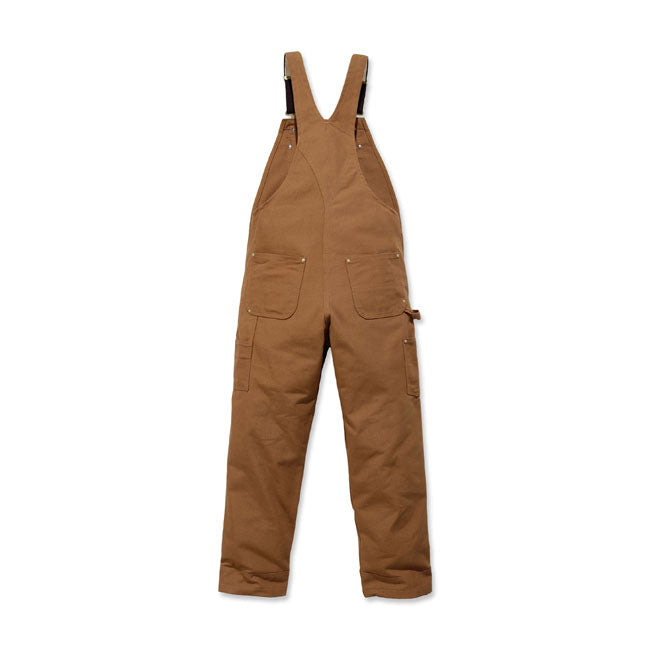 RELAXED FIT ú 12 oz/ydý - 407 gsm ú 100% Cotton ú Soft Duck ú Long Trousers ú Kick panels - Reinforced kick panels ú Multi compartment bib pocket with secure zipper closure ú Two reinforced front ledge pockets ú Fifth pocket in right front pocket ú Ruler pocket ú Left-leg tool pocket ú Right-leg hammer loop ú Two reinforced double back pockets ú Triple stitched main seams ú Adjustable front-elastic suspenders ú Carhartt label sewn on pocket