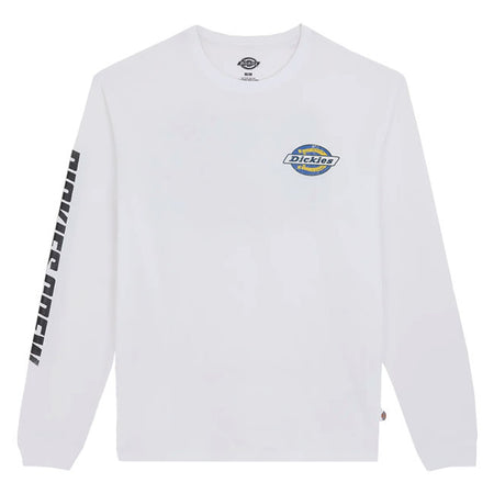The Dickies Nashport long sleeve brings vintage racing culture into the here and now with an everyday design. Its relaxed design; finished with racing graphics on the back and sleeve; makes you want to fly around the track. This is a bold take on an authentic heritage piece. Available in black and white. Relaxed fit Made from durable 230 gsm cotton  Ribbed crew neck  Dickies Icon print on the left chest  Large racing print on the back  Screen print on the sleeve  Straight hem  Woven label