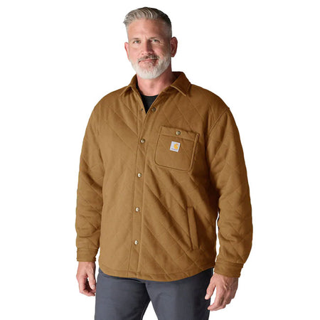 Water-repellent warmth with everyday durability. This Carhartt heavyweight fleece shirt features a quilted lining; Rain DefenderT finish to repel light rain; and classic snap-front styling. Built with lower-front pockets; adjustable cuffs; and a relaxed fit for layering. Loose Fit Rain DefenderT - Durable Water repellent finish Spread collar Left chest pocket with snap closure Two lower front pockets Snap front closure Snap adjustable cuffs Carhartt label sewn on pocket Woven DWR Fleece 60% Cotto