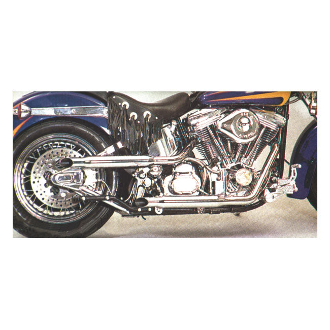 With Goose Cut muffler ends. Slider channels. Includes 718I4 and 718H10 mounting brackets. Heatshield front 902387; rear 903494.  Note: Heatshields must be ordered separately when required.