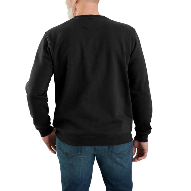 Cut the morning chill with this Carhartt sweatshirt. A traditional cotton blend makes for versatile layering. Carhartt durability and familiar sweatshirt comfort mean you can haul lumber or relax with equal ease.  Loose fit Rib knit crew neck with V-shape insert at front neck Stretchable; elastane reinforced rib knit cuffs and waistband Carhartt label sewn on lower front Woven 10.5 oz/ydý - 357 gsm Midweight Fleece