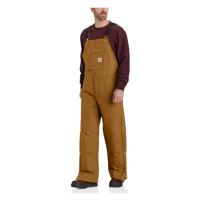Carhartt Bruine Duck Geïsoleerde Bib Overall Kniepanelen en Snapsluiting Voor Zware Werk