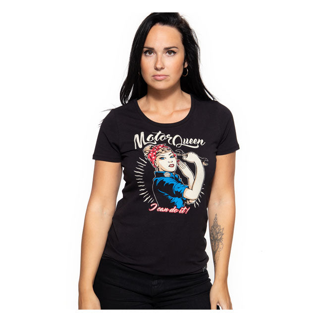 Queen Kerosin I Can Do It T Shirt Zwart Katoen Stretch Rebellieuze Print Voor Sterke Vrouwen Comfortabele Pasvorm