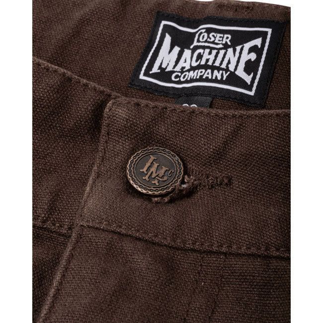 Loser Machine Armor Canvas Bruin Carpenterbroek 12oz Duck Canvas Met Hammerlus Patch Satijnstiksel Details