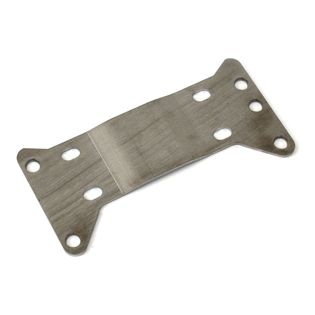 Stainless steel. Used in applications where additional offset is required. Custom offset replacement for the standard OEM 47698-86B transmission mount plate. Note: May not fit with aftermarket transmission housings.