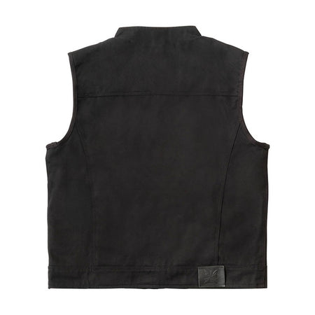 The West Coast Choppers x 13 1/2 Dominator black canvas riding vest is the result of the collaboration with the guys of 13 « Company. The idea of this vest came alive when visiting Europe in 2023 and meet up with the guys from 13 1/2 and Motorcycle Storehouse. The result is a set of 3 riding vests made of leather; canvas or denim. All of each with cool little details and an inside lining with one of West Coast Choppers Finest copper bikes. The vest will even look better the more you wear it; with several i
