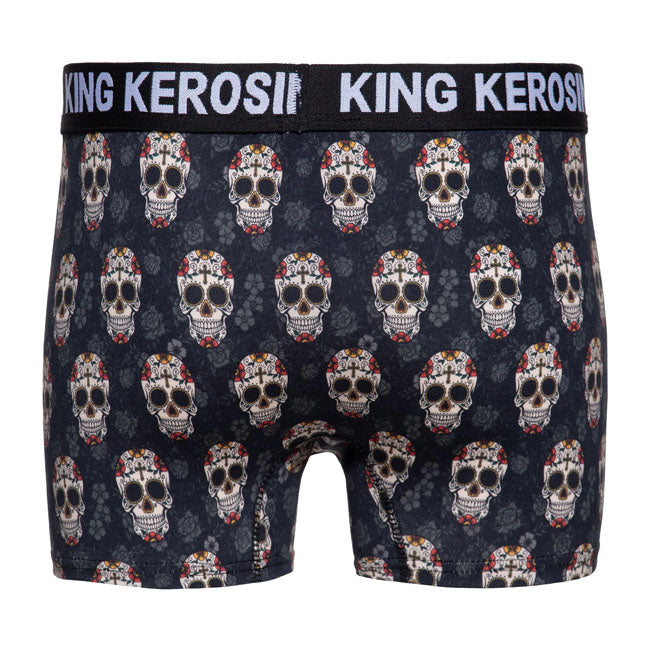 Viva la comodidad! These King Kerosin boxer shorts celebrate life; with an all-over print inspired by the Mexican D¡a de los Muertos. The artfully decorated sugar skulls add color and character to your underwear. The elastic waistband with King Kerosin lettering ensures a perfect fit; while the soft stretch material easily follows your every move. A little rebellious; a little folkloric and incredibly comfortable.