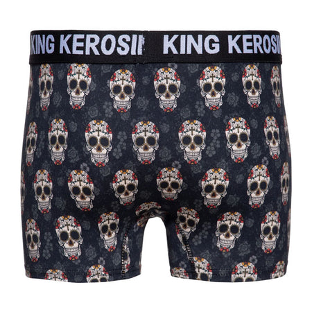 Viva la comodidad! These King Kerosin boxer shorts celebrate life; with an all-over print inspired by the Mexican D¡a de los Muertos. The artfully decorated sugar skulls add color and character to your underwear. The elastic waistband with King Kerosin lettering ensures a perfect fit; while the soft stretch material easily follows your every move. A little rebellious; a little folkloric and incredibly comfortable.