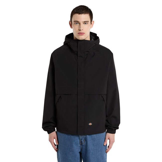The Baltimore jacket is a relaxed fit; water repellent raglan sleeve hooded jacket. Made out of durable and breathable; 5.2oz polyester ripstop; features include front zipper pockets with angled entry; full front zipper with snaps and flap; ventilated hood and body; mesh lining; and heat pressed iconic woven Dickies label. A lightweight and weather-ready jacket for the outdoors with authentic Dickies detailing and fabrication.  Relaxed fit 100% polyester ripstop