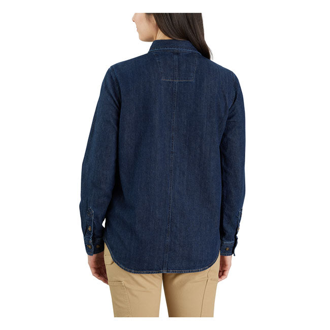 Carhartt Midweight Dames Denim Overhemd Met Relaxed Pasvorm Knoopsluiting Twee Borstzakken