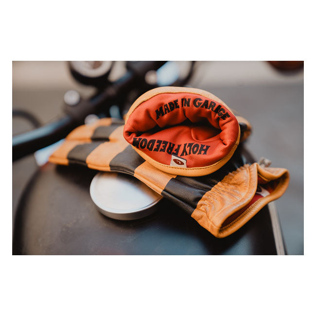 Holy Freedom Pitt Raw Handschoenen Zwart En Bruin Volnerf Waxed Leer Cafe Racer Pasvorm