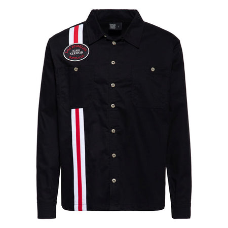 Ready for pole position in your style? The King Kerosin Los Angeles shirt embodies racing aesthetics and L.A. attitude. The striking back patch featuring a cat and piston is a real eye-catcher and underscores the brand''s rebellious DNA. At the front; the embroidered chest patch; combined with the red and white racing stripes; creates a sense of speed in everyday life. Thanks to a regular fit; classic Kent collar; and robust fabric; the shirt sits comfortably; whether worn open or buttoned up. Two buttoned 