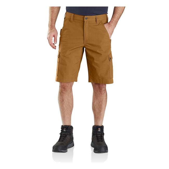 RELAXED FIT; 11" INSEAM LENGTH ú 8 oz/ydý - 271 gsm ú 59% Cotton/39% Polyester/2% Elastane ú Stretch Ripstop ú Rugged FlexT - Eases movement ú Cordurar -lined front ledge pockets ú Coin pocket in right front pocket ú Multiple utility pockets ú Two large cargo pockets with flaps and snap closures ú Two reinforced back pockets ú Carhartt label sewn on pocket