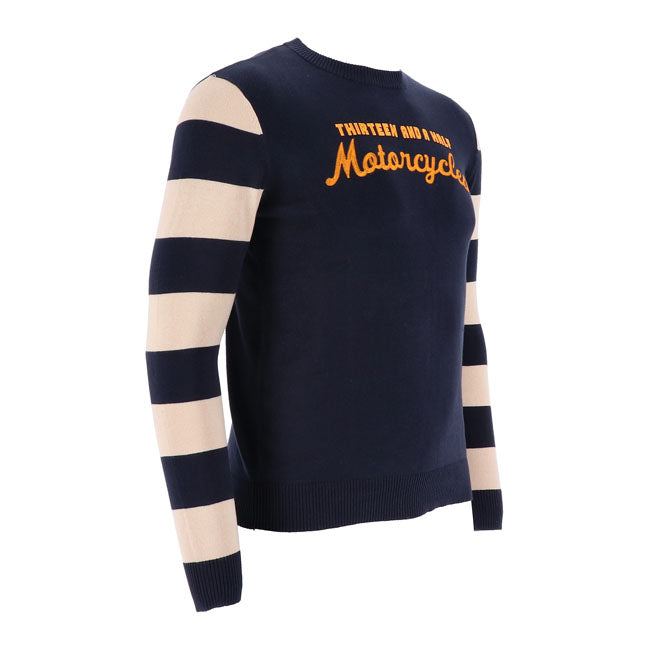 13 1/2 Outlaw Motorcycles Trui Unisex Gebreide Met Marineblauw Beige Strepen Comfort Pasvorm