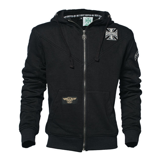West Coast Choppers WCC OG Classic Panel Zip Hoodie Zwart Katoen Polyester 50 50 Geborduurd Kruislogo Borst